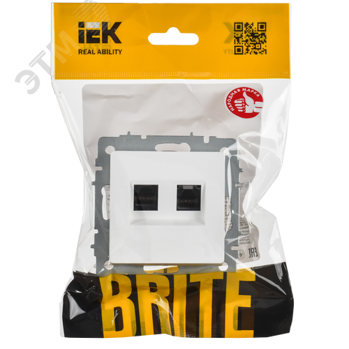 BRITE Розетка компьютерная двойная кат.5E RJ45 РК10-2-БрАБ арктический белый IEK - фото 6