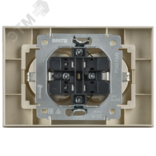 BRITE Розетка 2-местная с заземлением без защитных шторок плоская 16А в сборе РСПл12-3-БрКр бежевый IEK - фото 4