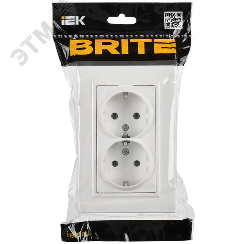 BRITE Розетка 2-местная с заземлением без защитных шторок плоская 16А в сборе РСПл12-3-БрАБ арктический белый IEK - фото 2