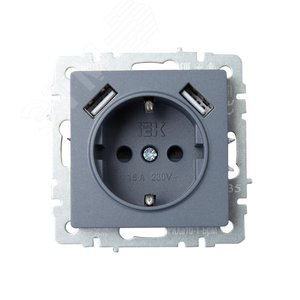 BRITE Розетка с заземлением с защитными шторками 16А с USB A+A 2,1А РЮш10-1-БрМ маренго - фото 2