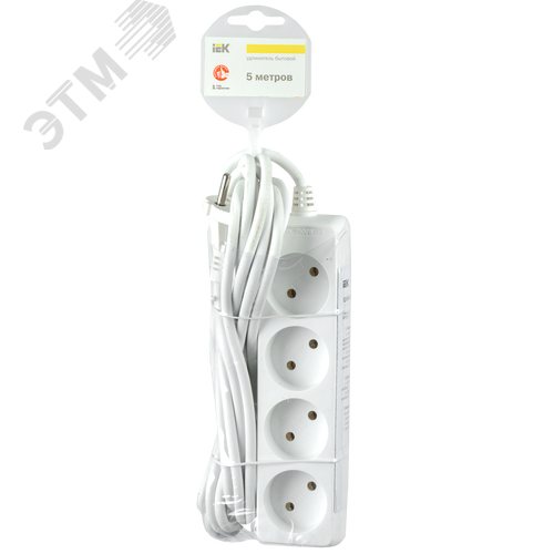 Удлинитель бытовой 4 розетки шнур 5м без заземления 10А - фото 2