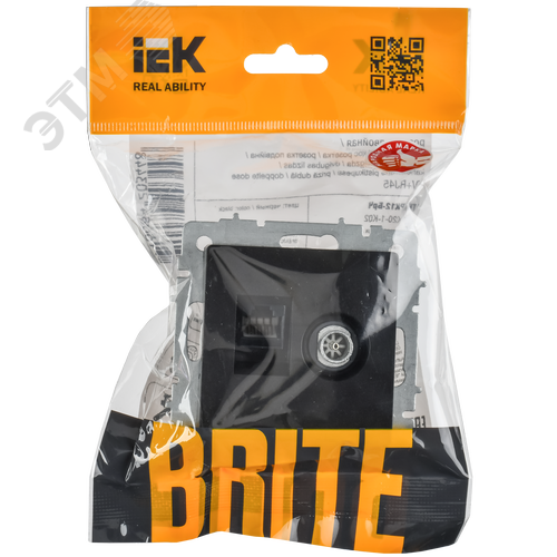 BRITE Розетка двойная TV+RJ45 кат.5E РТВ/РК12-БрЧ черный - фото 2