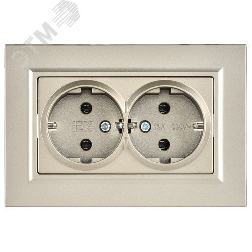 BRITE Розетка 2-местная с заземлением без защитных шторок плоская 16А в сборе РСПл12-3-БрШ шампань IEK - фото 4