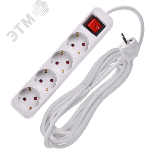 UMA Удлинитель У04К 4 места 5м 3х1,5мм2 16А бел. IEK с кнопкой - фото 3