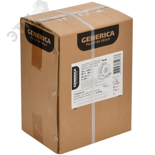 Удлинитель силовой УК30 с термозащитой 4 места 2P+PE/30м 3х1.0мм2 GENERICA - фото 2