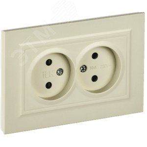 BRITE Розетка 2-местная без заземления с защитными шторками 10А в сборе РСш12-2-БрКр бежевый IEK - фото 1