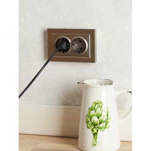 BRITE Розетка двойная с заземлением с защитными шторками 16А в сборе РСш12-3-БрШ шампань - фото 4