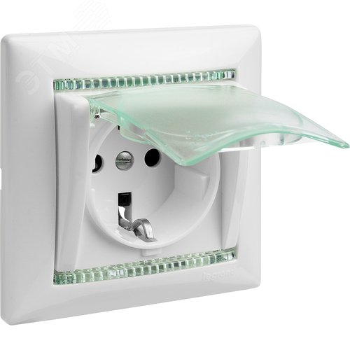 Розетка 1-местная с заземлением с защитными шторками и крышкой 16А IP44 белый VALENA - фото 6