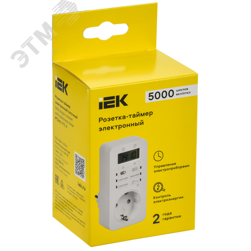 РТЭ-6 Розетка-таймер электронный 1мин 24ч 16А IP20 IEK - фото 2