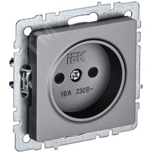 BRITE Розетка 1 пост без заземления с защитными шторками 10А РСш10-2-БрС сталь IEK - фото 1