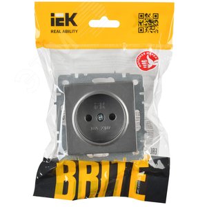 BRITE Розетка 1 пост без заземления с защитными шторками 10А РСш10-2-БрС сталь IEK - фото 2