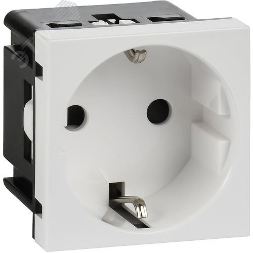 Розетка с заземляющим контактом без защитной шторки и винтовым зажимом (2 модуля) белая - фото 1