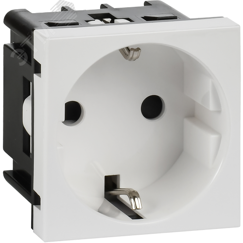 Изображение товара Розетка с заземляющим контактом защитной шторкой и винтовым зажимом (2 модуля) белая (шт)