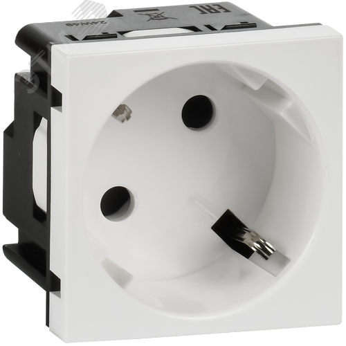 Розетка 45град с заземляющим контактом защитной шторкой и винтовым зажимом (2 модуля) белая - фото 1