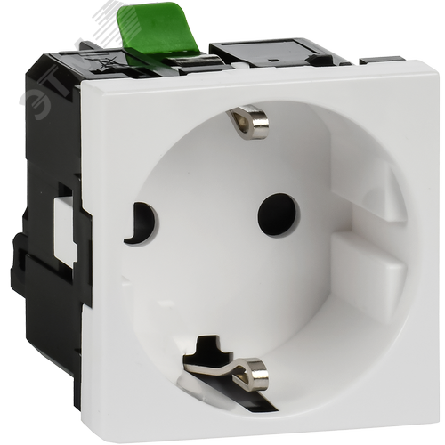 Изображение товара Розетка с заземляющим контактом без защитной шторки и безвинтовым зажимом (2 модуля) белая (шт)