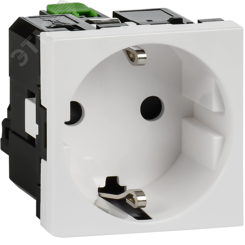 Изображение товара Розетка с заземляющим контактом защитной шторкой и безвинтовым зажимом (2 модуля) белая (шт)