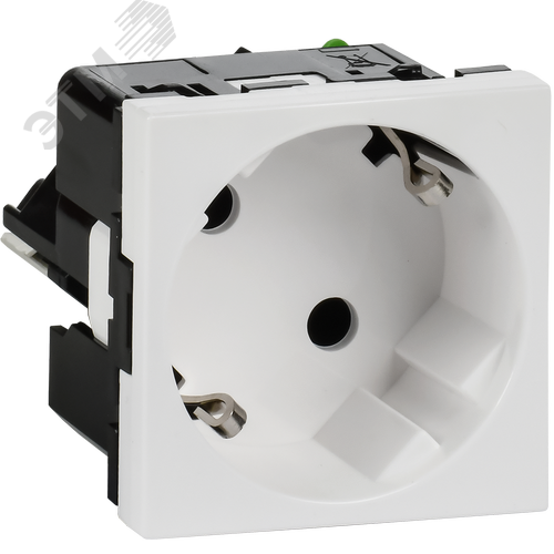 Розетка 45град с заземляющим контактом без защитной шторки и безвинтовым зажимом (2 модуля) белая - фото 1