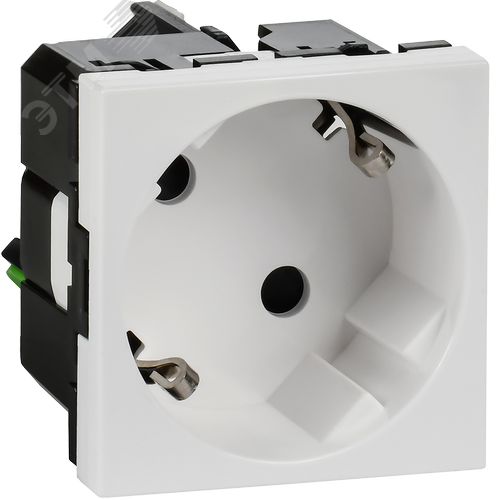 Розетка 45град с заземляющим контактом защитной шторкой и безвинтовым зажимом (2 модуля) белая - фото 1