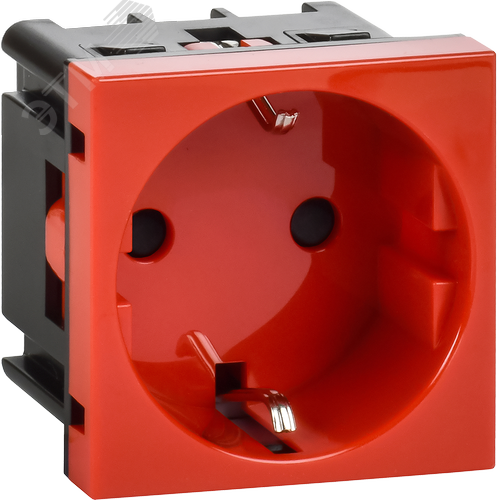 Розетка с заземляющим контактом защитной шторкой и винтовым зажимом (2 модуля) красная - фото 1