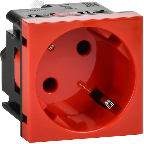 Изображение товара Розетка 45град с заземляющим контактом защитной шторкой и винтовым зажимом (2 модуля) красная (шт)