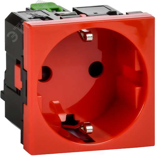 Розетка с заземляющим контактом защитной шторкой и безвинтовым зажимом (2 модуля) красная - фото 1