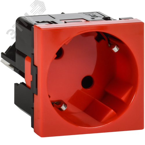 Изображение товара Розетка 45град с заземляющим контактом без защитной шторки и безвинтовым зажимом (2 модуля) красная (шт)