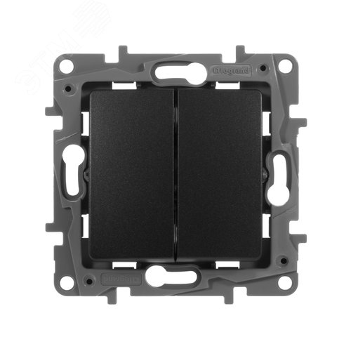 Выключатель 2-клавишный 10А безвинтовое крепление антрацит ETIKA - фото 4