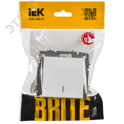 BRITE Выключатель 1-клавишный с индикацией 10А безвинтовое крепление ВС11-1-1-БрАБ арктический белый IEK - фото 2