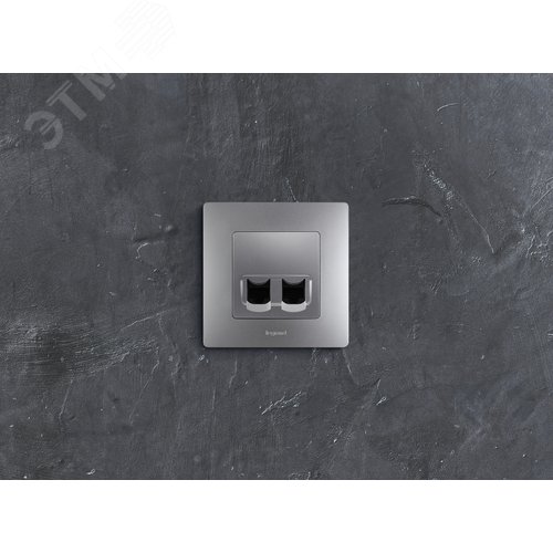 Розетка компьютерная двойная RJ45 категория 5Е UTP алюминий ETIKA - фото 2