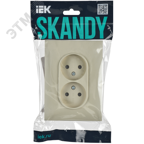 SKANDY Розетка 2-местная без заземления с защитными шторками 10А в сборе SK-R09B бежевый IEK - фото 6