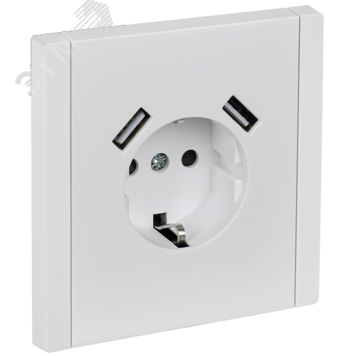 Изображение товара FORTE&PIANO Розетка 1-местная с заземлением с защитными шторками винтовое крепление 16А USB A+A 3,1А FP245 белый IEK (шт)