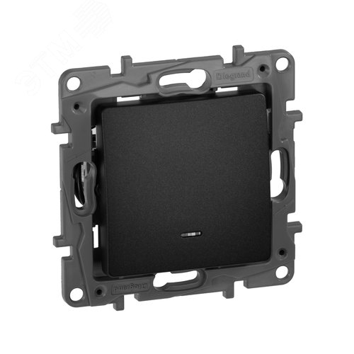 Изображение товара Выключатель 1-клавишный проходной с подсветкой/индикацией 10А безвинтовое крепление антрацит ETIKA (шт)