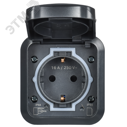 TORS Розетка 1-местная с заземлением защитными шторками и крышкой с иконкой самокат 16А IP55 TS121 графит IEK - фото 4