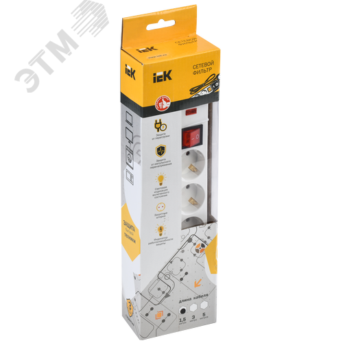 Фильтр сетевой с выключателем СФ-05К 5 розеток с заземлением шнур 1.5м - фото 2