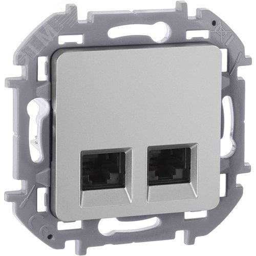 Изображение товара Розетка компьютерная двойная RJ45 категория 6 UTP алюминий INSPIRIA (шт)