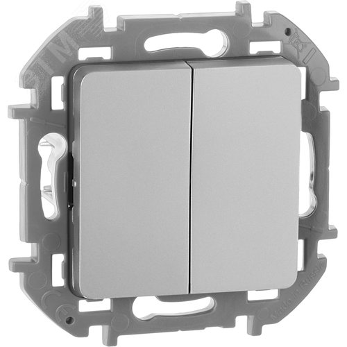 Выключатель 2-клавишный 10АХ безвинтовое крепление алюминий INSPIRIA - фото 1