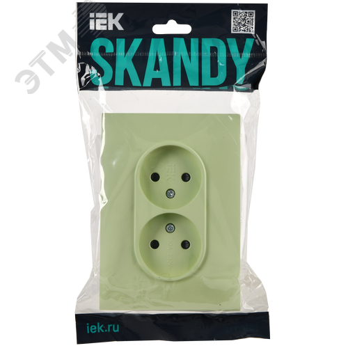 SKANDY Розетка 2-местная без заземления с защитными шторками 10А в сборе SK-R09G мятный IEK - фото 6