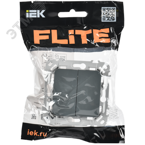 FLITE Выключатель 2-клавишный 10А ВС12-1-0-ФлМА мокрый асфальт IEK - фото 2