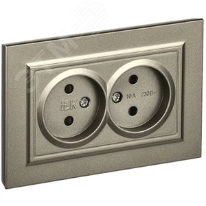 BRITE Розетка 2-местная без заземления с защитными шторками 10А в сборе РСш12-2-БрШ шампань IEK - фото 1