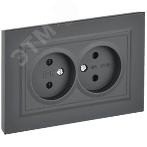 BRITE Розетка 2-местная без заземления с защитными шторками 10А в сборе РСш12-2-БрГ графит IEK - фото 1