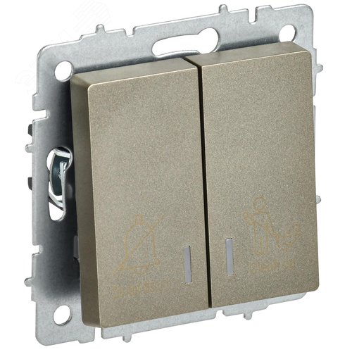 Изображение товара BRITE Выключатель 2-клавишный с индикацией для отелей 10А ВС10-2-9-БрШ шампань IEK (шт)