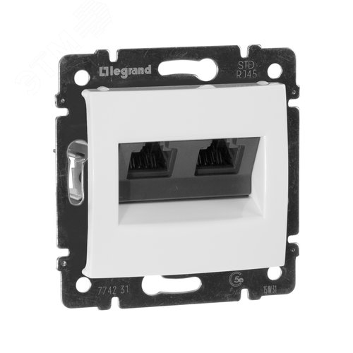 Розетка компьютерная двойная RJ45 категория 5Е UTP с захватами белый VALENA - фото 1