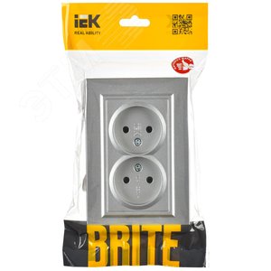 BRITE Розетка 2-местная без заземления без защитных шторок 10А в сборе РС12-2-БрА алюминий IEK - фото 2