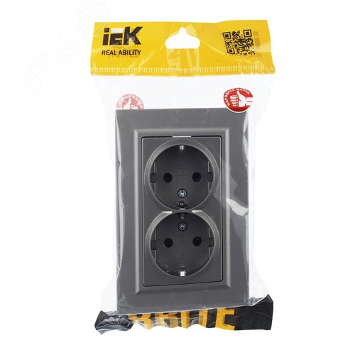 BRITE Розетка двойная с заземлением с защитными шторками 16А в сборе РСш12-3-БрС сталь - фото 4