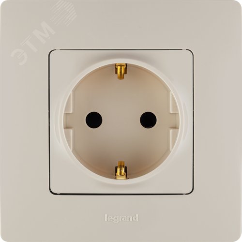 Розетка 1-местная с заземлением без защитных шторок 16А слоновая кость ETIKA - фото 2