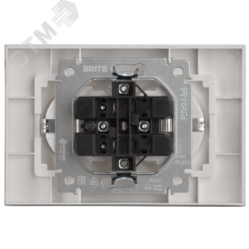 BRITE Розетка 2-местная с заземлением без защитных шторок плоская 16А в сборе РСПл12-3-БрБ белый IEK - фото 3
