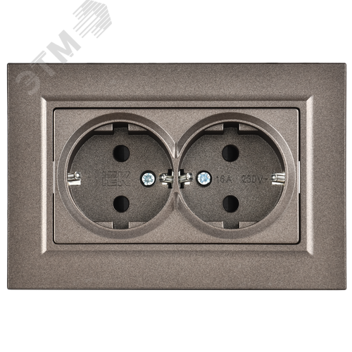 BRITE Розетка 2-местная с заземлением с защитными шторками плоская 16А в сборе РСшПл12-3-БрТБ темная бронза IEK - фото 3