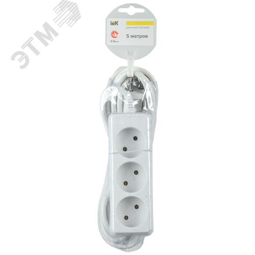 Удлинитель бытовой 3 розетки шнур 5м без заземления 10А - фото 2