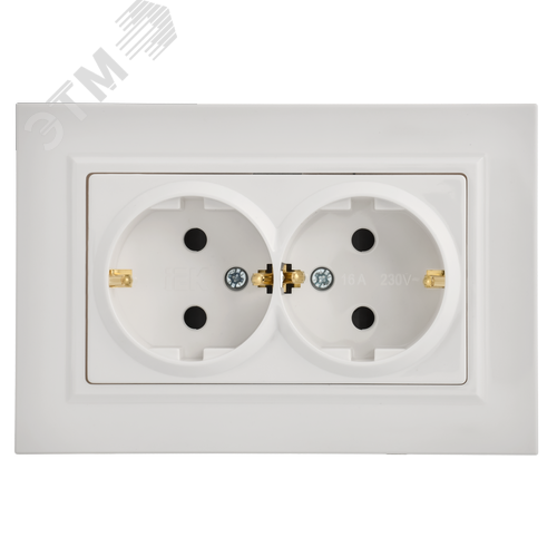 BRITE Розетка 2-местная с заземлением с защитными шторками плоская 16А в сборе РСшПл12-3-БрБ белый - фото 3