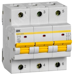 Изображение товара Выключатель автоматический 3п 16А 10кА D ВА47-100МА без теплового расцепителя (шт)